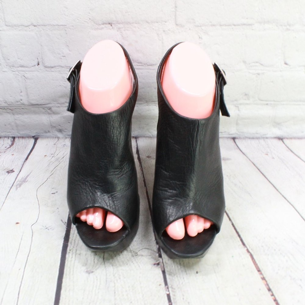 Dolce Vita Black Leather Peep Toe Ankle Strap High Heel Booties Size US 8 - Picture 5 of 9